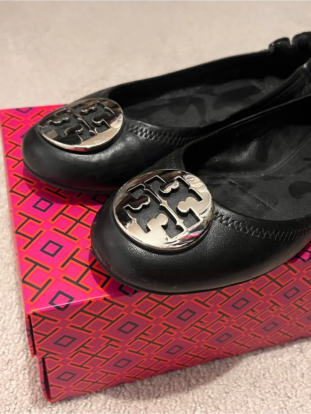 Tory Burch Black Leather Reva Flats
